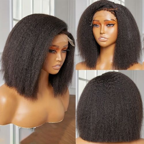13*4 closure frontal yaki kinky straight BOB huamnhaie wig