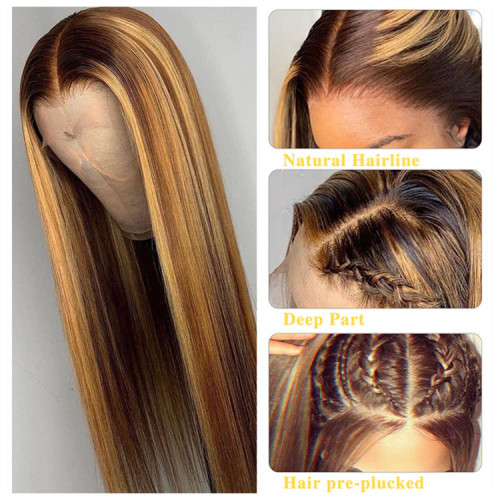 Xuchang wig P4/27 two-tone piano color front lace human hair wig, popular in Europe and America, hot-selling cross-border product