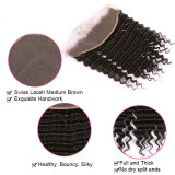 Brazilian human hair deep wave lace frontal, Brazilian hair block, curly hair, hand-woven real hair