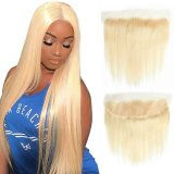 13x4 real human hair transparent lace hairpiece#613 lace frontal body straight in stock