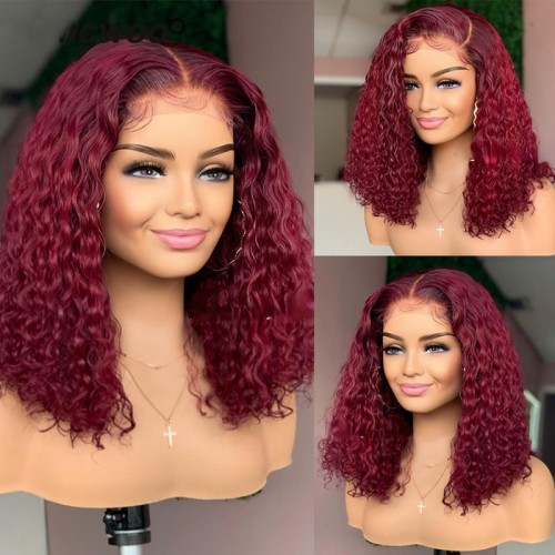 10A Burgundy 99j Deep Wave Bob 13*4 Frontal Ear To Ear Wig