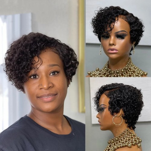 Ombre Brown Curly Human Hair Wig Glueless Ready To Wear 13x4