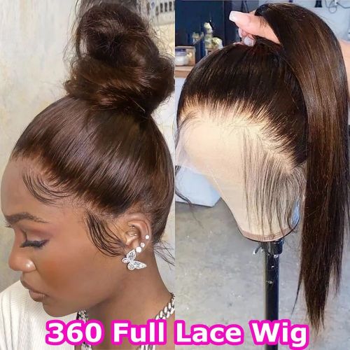 360 lace wig with adjustable straps, brown color, full lace human hair wig