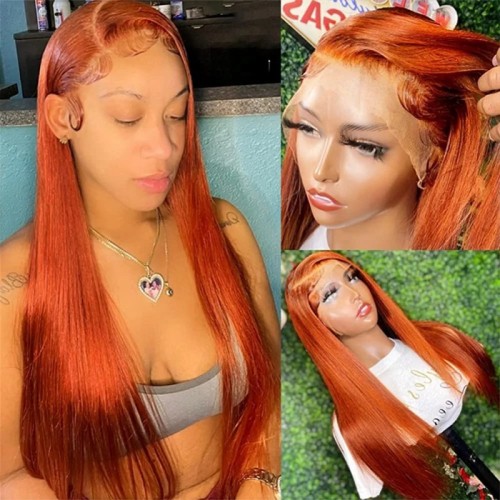 12A Human Hair 350# Orange Color 13*4 Lace Frontal Straight