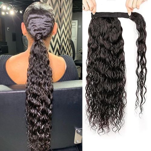 European and American wigs made of real human hair for women, water ponytail with Velcro attachment, foreign trade cross-border wholesale