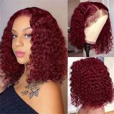 13*499j burgendy BOB water wave curly HD lace human hair wig