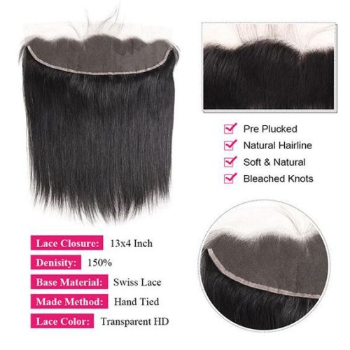 13*4 HD transparent lace straight human hair frontal