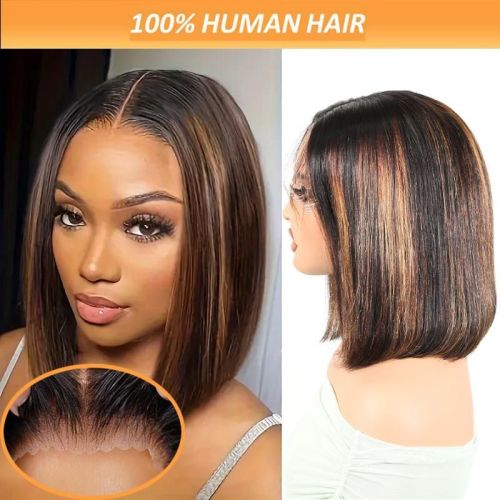 Real human hair wig T1B30 bob straight 4x4 Lace Closure Human Hair short hair