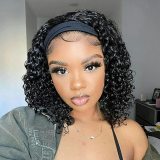 Wig made of real human hair with ice silk headband, deep bob, cross-border wholesale, celebrity style long curly hair