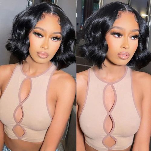 13*4 HD Transparent Front Lace Bob Wig with Big Wavy Curls, European and American Bestseller, Xuchang In-Stock Human Hair Factory