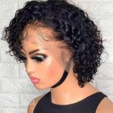 13*1 Pixie Curly Wig WIth T Lace Brazilian Natural Human Hai