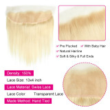 13x4 real human hair transparent lace hairpiece#613 lace frontal body straight in stock
