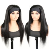 Wig made of real human hair with ice silk headband, straight hair, machine-made, foreign trade cross-border wholesale, full head wig for women