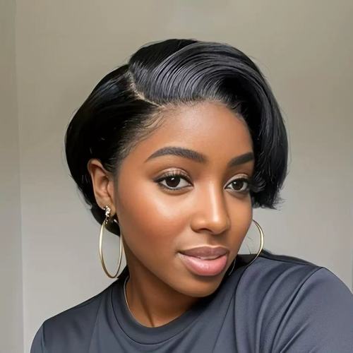 Foreign trade full human hair wig 13x4 lace front bob short straight hair wig natural style short hair