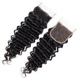 4*4 deep wave transparent lace hairpiece, curly hair, cross-border wig, all real hair, hot-selling in Africa, Xuchang stock, European and American