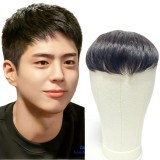 Men's full real hair hairpiece for the top of the head, hairline, and scar coverage, needle-punched hairpiece to conceal bald spots and hair loss, men's wig