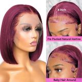 Xuchang real human hair wig, burgundy BOB wholesale full head short straight hair wig, best-selling model