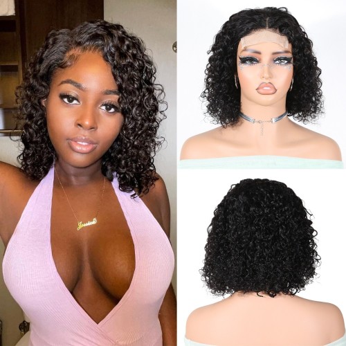 Women's 4x4 front lace water bob wigs made of real human hair, wholesale full head wigs for women