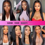European and American wigs made of real human hair with 5x5 transparent lace front, long straight hair, celebrity style, cross-border wholesale