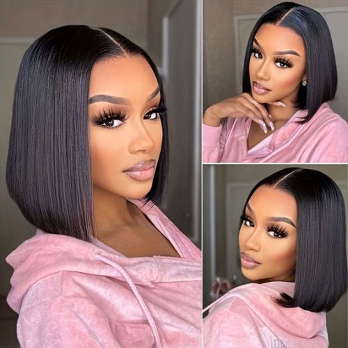 Real human hair BOB wig 4*4 natural color straight human hair wig in stock for immediate delivery