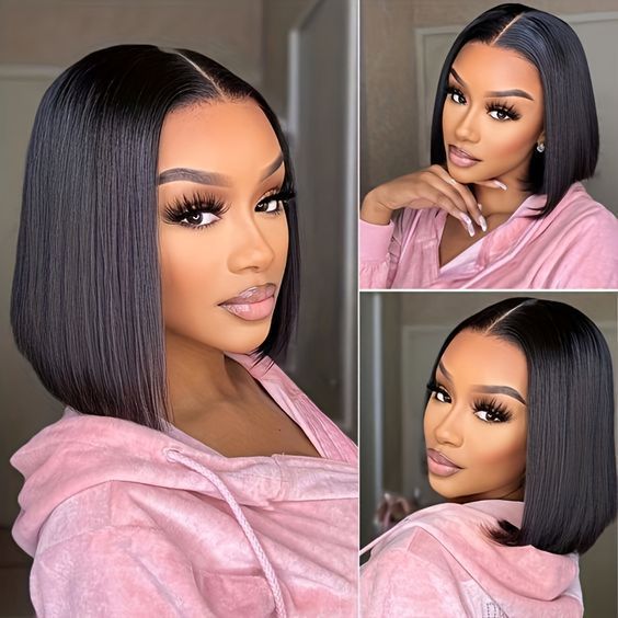 Real human hair BOB wig 4*4 natural color straight human hair wig in stock for immediate delivery