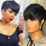 100% Human Hair Short Cut Curly Wig Pixie Bob