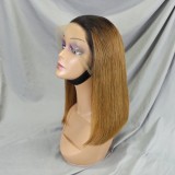 Bone Straight Lace Frontal Wig Short Bob  1BT27 Human Hair