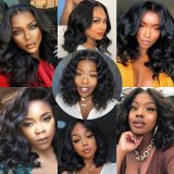 European and American wigs made of real human hair, 4x4 lace front, middle-parted body bob, pre-curled wig, foreign trade cross-border wholesale
