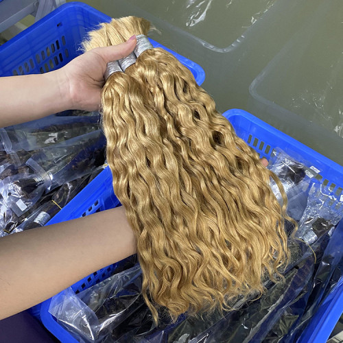 Customized real human hair water wave colored hair bundles, bulk human hair, foreign trade wigs