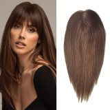 Real hair butterfly-shaped Swiss mesh hairpiece with middle-parted bangs, semi-hand-woven, breathable and lightweight, for foreign trade and cross-border wholesale