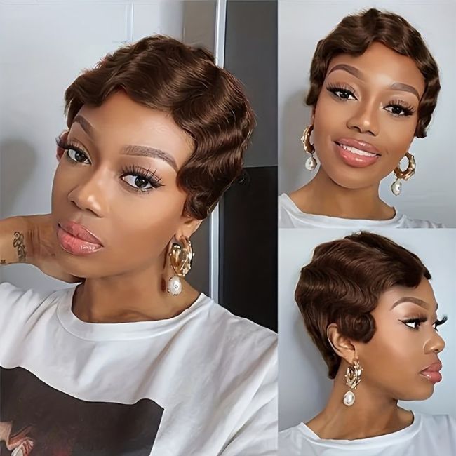 Machine made huamn hair short pixie wig