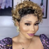 13*1 Pixie Curly Wig WIth T Lace Brazilian Natural Human Hai