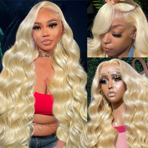 12A 13*4 613# Body wave human hair wigs in platinum color