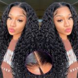 European and American wigs made of real human hair, 4x4 front lace, middle parting, water curly, headgear for foreign trade and cross-border wholesale