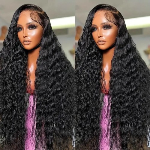 180% density 13*4 water wave lace front human hair wig curly long wavy hair
