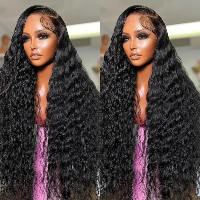 180% density 13*4 water wave lace front human hair wig curly long wavy hair