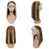 Bone Straight Lace Frontal Wig Short Bob 4/27 Human Hair