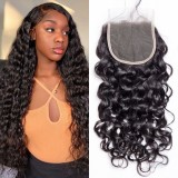 4*4 closure HD Transparent lace water wave human hair wig