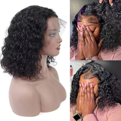 Real human hair Bob water wig 13*4 front lace curly hairstyle cross-border women's long curly hair