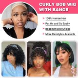 European and American wigs made of real human hair for women, with bangs, machine-made kinky curly bob wig, foreign trade curly hair