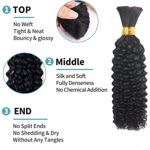 Full human hair bundles, kinky curl natural color hair bundles, braiding human hair bulk