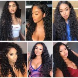 13*4 front lace human hair wig, water wave, small curls, natural and realistic, AliExpress