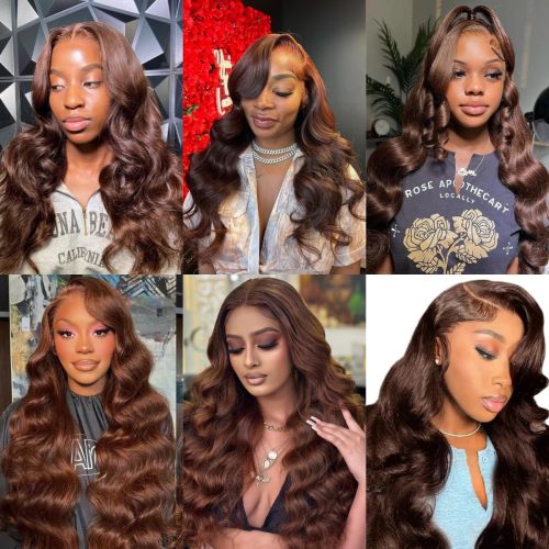 Human hair wig full head style 13*4 lace front wig cross-border European and American wholesale brown fashion big waves