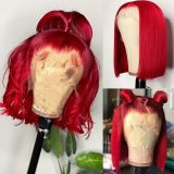 13*4 HD transparent lace red bright red bob short hair, popular in Europe and America, available for delivery from Xuchang