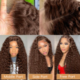 13x4 deep wave lace front wig, chocolate brown, curly front, long curly hair