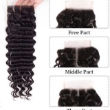 Human Hair Deep Wave 4*4  Frontal Closure Transparent Lace