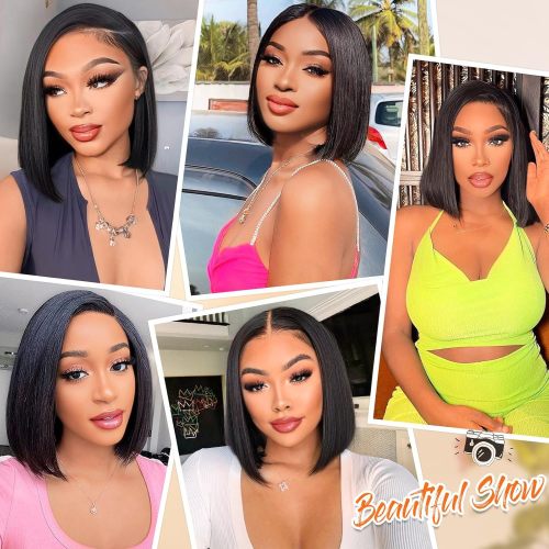 European and American style real human hair short wigs for women, 4x4 front lace straight bob wigs, foreign trade