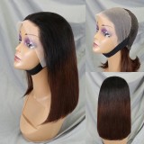 Bone Straight Lace Frontal Wig Short Bob 1b/4 Human Hair