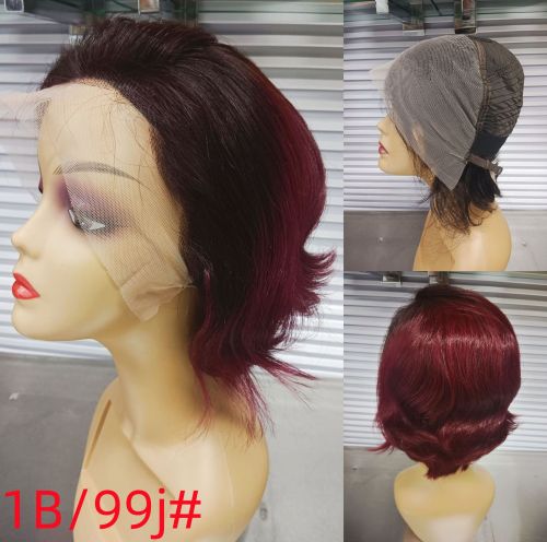 12A Pixie Wave Bob 13*4frontal lace Brazilian Human hair 200