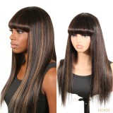 Real human hair Highlight Ombre 1B/30 Black Brown straight with bangs